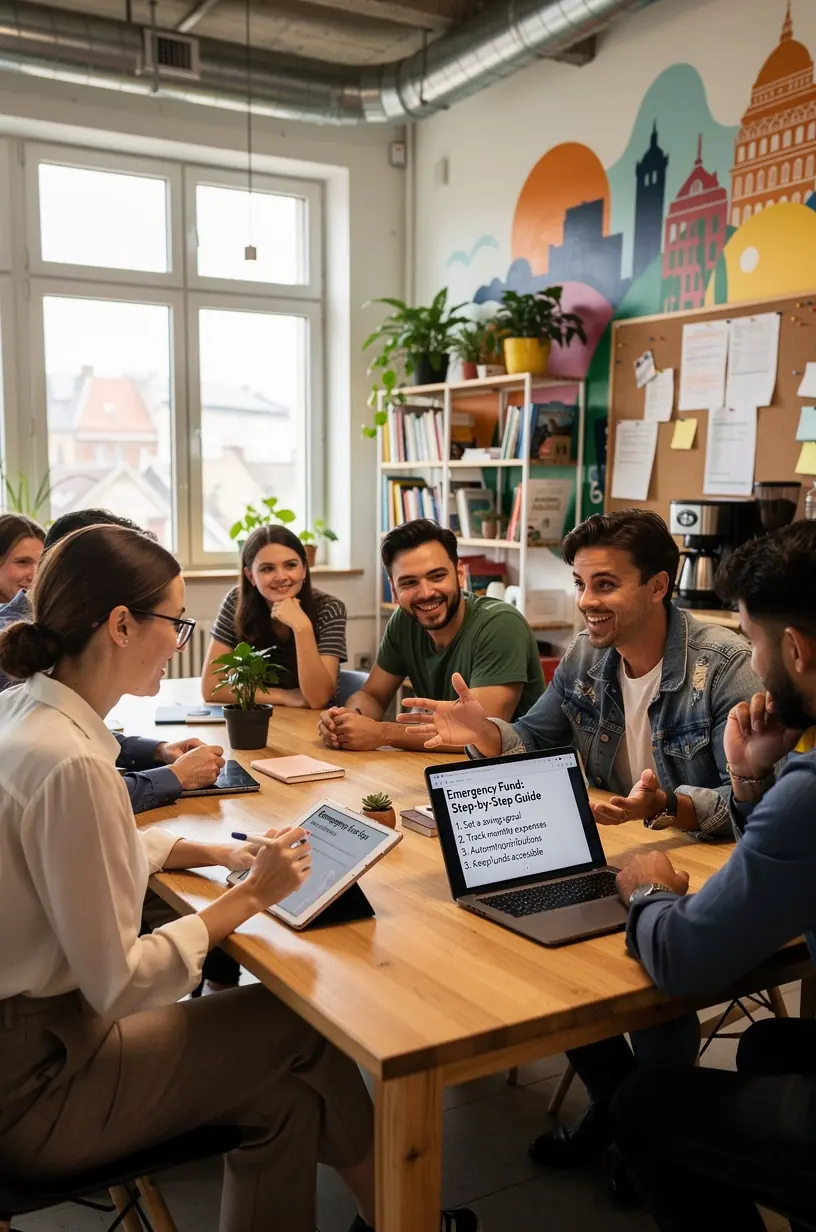 Oktató jellegű infografika a pénzügyi biztonság növeléséről és gyakorlati megtakarítási tippekről.